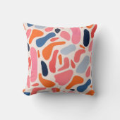 明るいよくはしゃぐスポットピンクとオレンジとブルーの抽象芸術 クッション (正面)