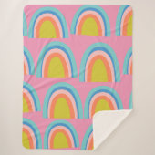 明るいよくはしゃぐピンクの幾何学的な虹のパターン シェルパブランケット (正面)
