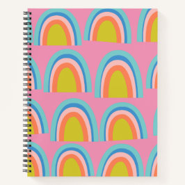 明るいよくはしゃぐピンクの幾何学的な虹のパターン ノートブック