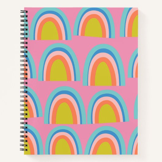 明るいよくはしゃぐピンクの幾何学的な虹のパターン ノートブック (正面)