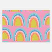 明るいよくはしゃぐピンクの幾何学的な虹のパターン ラッピングペーパーシート (正面3)