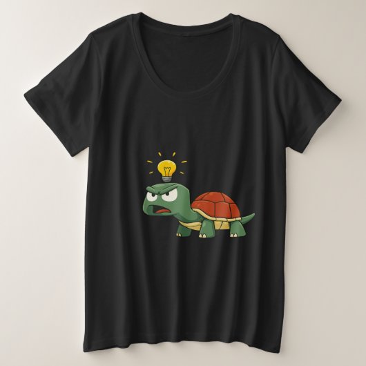 明るいアイデアに沸く怒ったリクガメ プラスサイズTシャツ (デザイン正面)