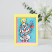 明るいアイディアの女の子ロボットカラフル、機械ハート シーズンポストカード (スタンド正面)