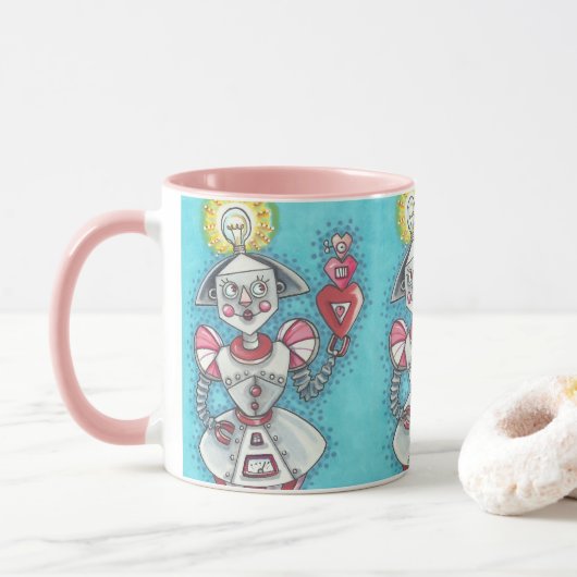 明るいアイディアの女の子ロボットMUGリピート マグカップ (ドーナツ)