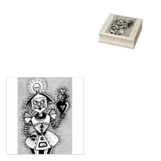 明るいアイディアの女の子ロボットSCI FIゴムスタンプ ラバースタンプ (押印)