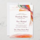 明るいアート抽象芸術水色ブ結婚ラシ 招待状 (正面)