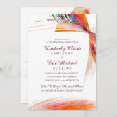 明るいアート抽象芸術水色ブ結婚ラシ 招待状 (正面/裏面)