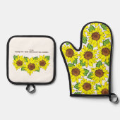 明るいイエローサンフラワー聖なる書物、 経典キッチン 鍋つかみ&鍋敷きセット (正面)