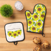 明るいイエローサンフラワー聖なる書物、 経典キッチン 鍋つかみ&鍋敷きセット (トップダウン)