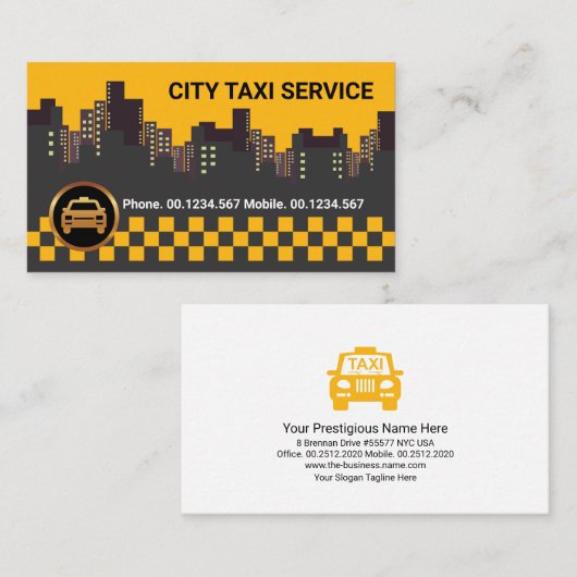 明るいイエローシティスカイライン風景タクシー運転手 名刺 (正面/裏面)