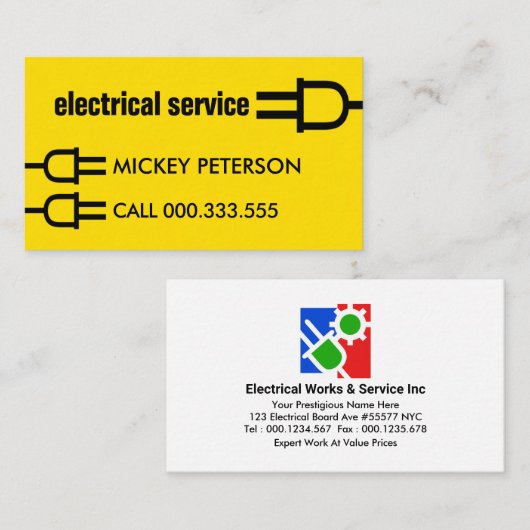 明るいイエローパワープラグ配線 名刺 (正面/裏面)