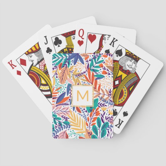 明るいイエローモノグラムと春の花 トランプ (裏面)