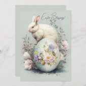 明るいイースターバニーの絵画水色 シーズンカード (正面/裏面)