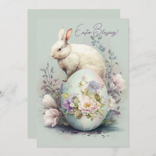 明るいイースターバニーの絵画水色 シーズンカード (正面/裏面)