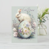 明るいイースターバニーの絵画水色 シーズンカード (スタンド正面)
