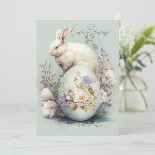 明るいイースターバニーの絵画水色 シーズンカード (スタンド正面)