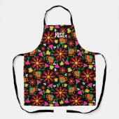 明るいエスニックの花メキシコ刺繍 エプロン (正面)