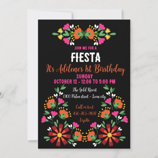 明るいエスニックフラワーフェスタメキシコ刺繍 招待状 (正面)