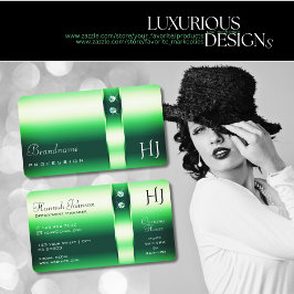 明るいエメラルドグリーングラディエートダイヤモンドモノグラム 名刺