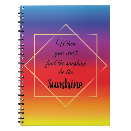 明るいエレガントカラフルの夕日と引用文 ノートブック (正面)