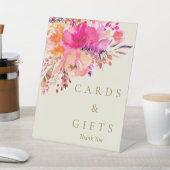 明るいエレガントピンクのフローラウェディングカードとギフト 台座サイン (インサイチュ)
