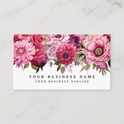 明るいエレガントピンクの花の名刺 名刺 (正面)