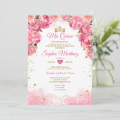明るいエレガントピンクの花金ゴールドガールミンス 招待状 (スタンド正面)