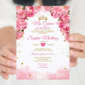 明るいエレガントピンクの花金ゴールドガールミンス 招待状