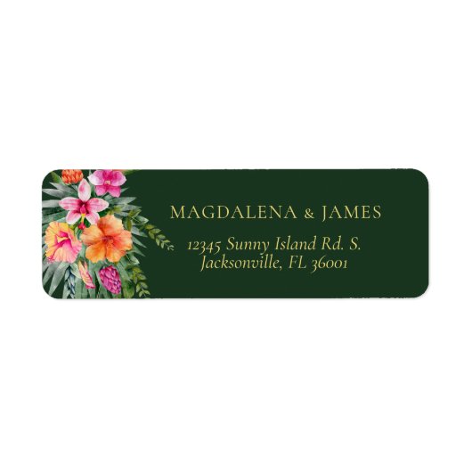 明るいエレガントピンクオレンジグリーン熱帯フローラ ラベル (正面)