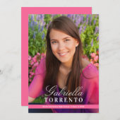 明るいエレガントピンクカスタム色の写真卒業パーティー 招待状 (正面/裏面)