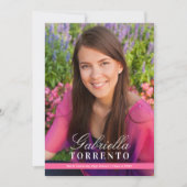 明るいエレガントピンクカスタム色の写真卒業パーティー 招待状 (正面)