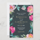 明るいエレガントピンク色の花結婚式招待状 招待状 (正面)