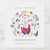 明るいエレガントフォークファームフローラバーディベビーシャワー ワインラベル (シングルラベル)