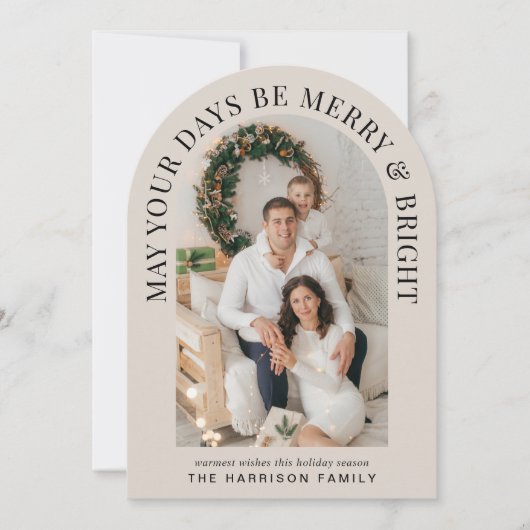 明るいエレガントメリーアーチフォトクリスマスカード 招待状 (正面)
