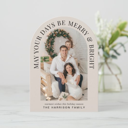 明るいエレガントメリーアーチフォトクリスマスカード 招待状 (スタンド正面)