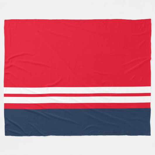 明るいエレガントレッドネイビーブルーホワイトレースストライプズ フリースブランケット (正面(横))