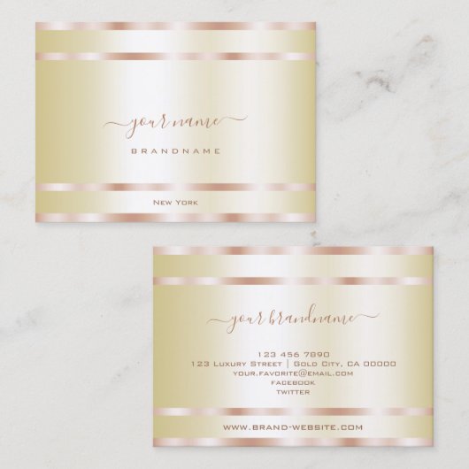 明るいエレガント光金ゴールドとバラゴールデンデコール 名刺 (正面/裏面)