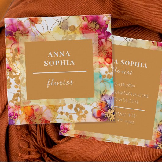 明るいエレガント抽象芸術フローラ スクエア名刺