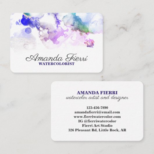 明るいエレガント水彩画カラフル家 名刺 (正面/裏面)