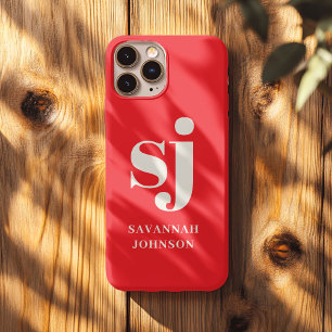 明るいエレガント赤モノグラムイニシャル iPhone 13 PRO MAXケース