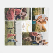 明るいエレガント金ゴールドクリスマスフォーフォトコラージュ フリースブランケット (正面(横))