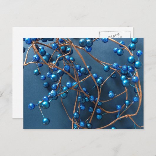 明るいエレガント青のクリスマスウィンターベリー シーズンポストカード (正面/裏面)