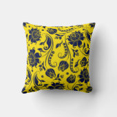 明るいエレガント黄色のネイビーブルーフローラダマスク クッション (裏面)