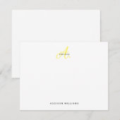 明るいエレガント黄色の金ゴールドスクリプトモノグラム ノートカード (正面/裏面)