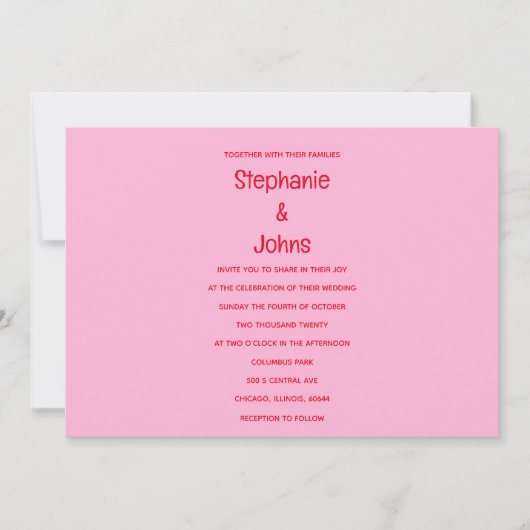 明るいオはっきりしたレンジピンクカラフルフローラ結婚の 招待状 (正面)