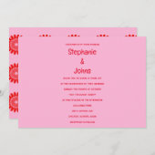 明るいオはっきりしたレンジピンクカラフルフローラ結婚の 招待状 (正面/裏面)