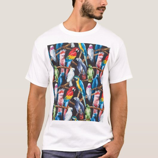 明るいオウム:熱帯の水彩壁紙。 Tシャツ (正面)
