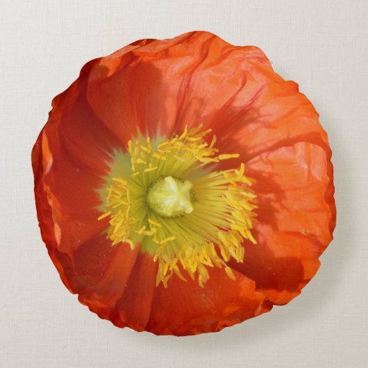 明るいオカラフルレンジミカンのケシの花 ラウンドクッション (裏面)