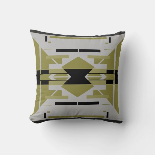 明るいオリーブ黒グレー抽象芸術対称モチーフ クッション (正面)