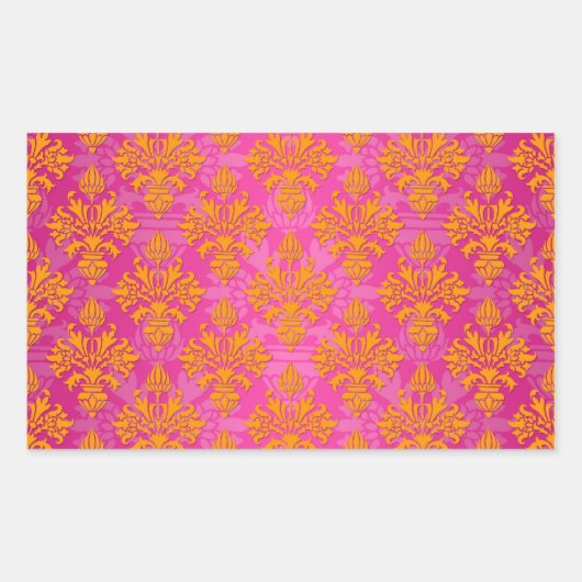 明るいオレンジとピンクのフローラ 長方形シール (正面)